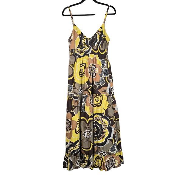 Speed Control New York Dress Womens Large Yellow Brown Floral Maxi Sundress Boho - Picture 1 of 8